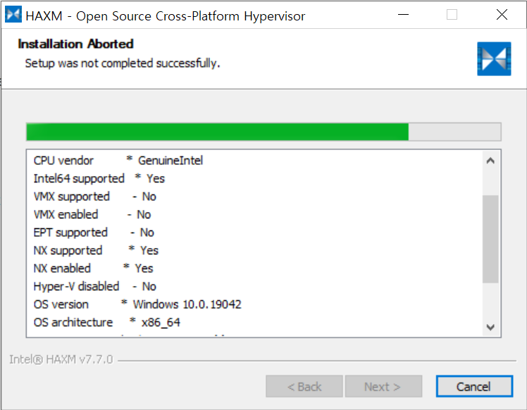 Install failed aborted. Haxm не устанавливается в android studio vmx supported. dbi installation aborted.