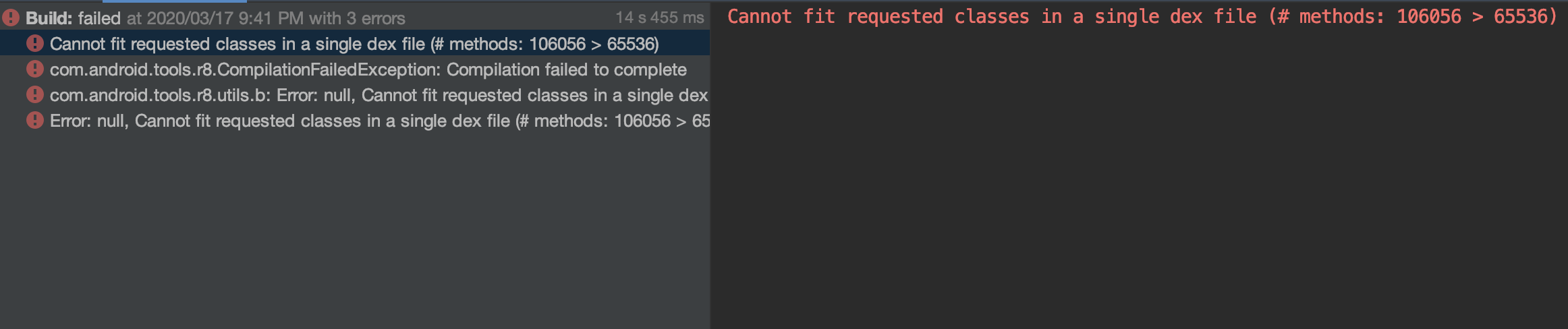 Error Canot Fit Requested Classes In A Single Dex File Youtube