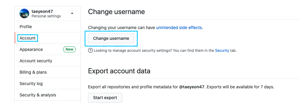 Github username 변경하기